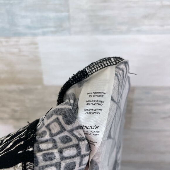 Chicos Ruched Hem Pull On Ankle Pants Beige Black Tribal Stretch Womens XL 3 - Picture 7 of 8